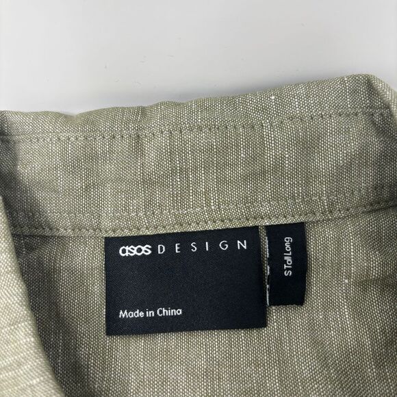 Asos Design Shirt Men's Small Tall Brown Linen Overshirt Drawstring Button Front - Picture 8 of 10